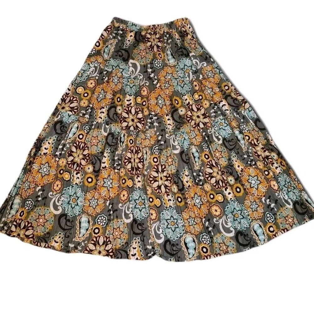 Cattelac Ranch L Pleated Floral Skirt Cowgirl Western 100% Rayon India